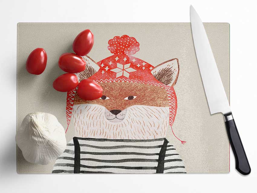 The Fox In A Hat Glass Chopping Board