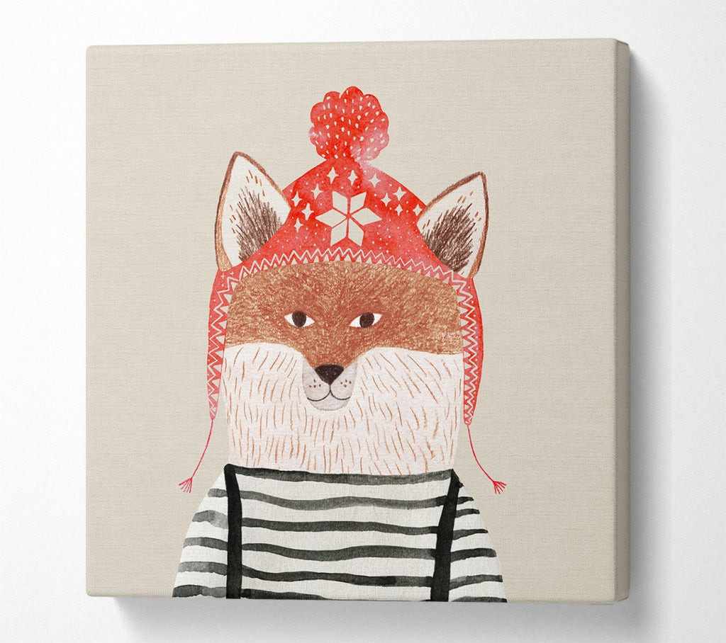 A Square Canvas Print Showing The Fox In A Hat Square Wall Art