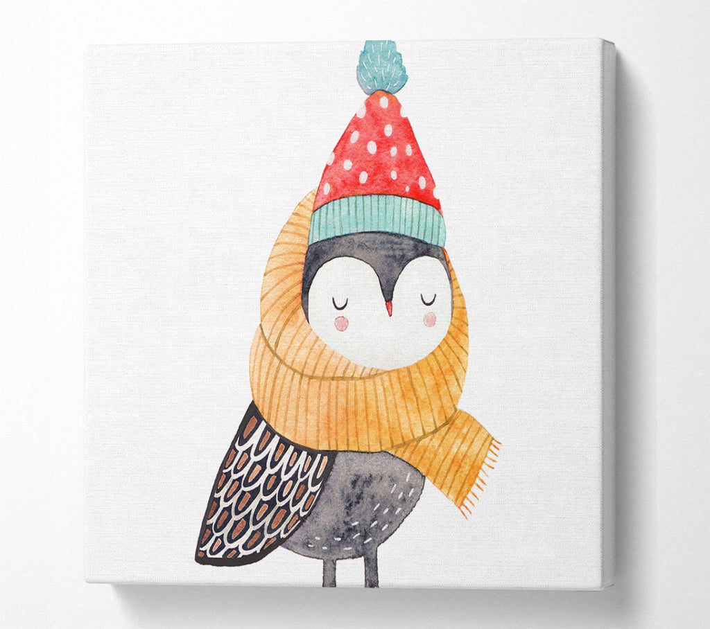 A Square Canvas Print Showing Ready For Winter Bird Square Wall Art