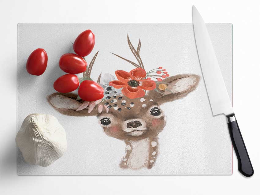 The Little Floral Deer Glass Chopping Board