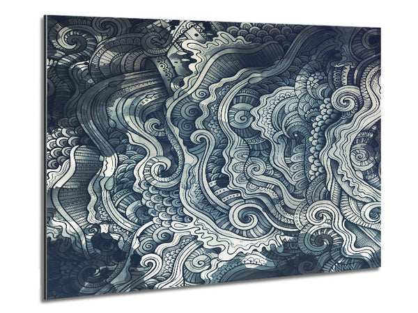 Ripples And Swirly Dots Blue Metal Print