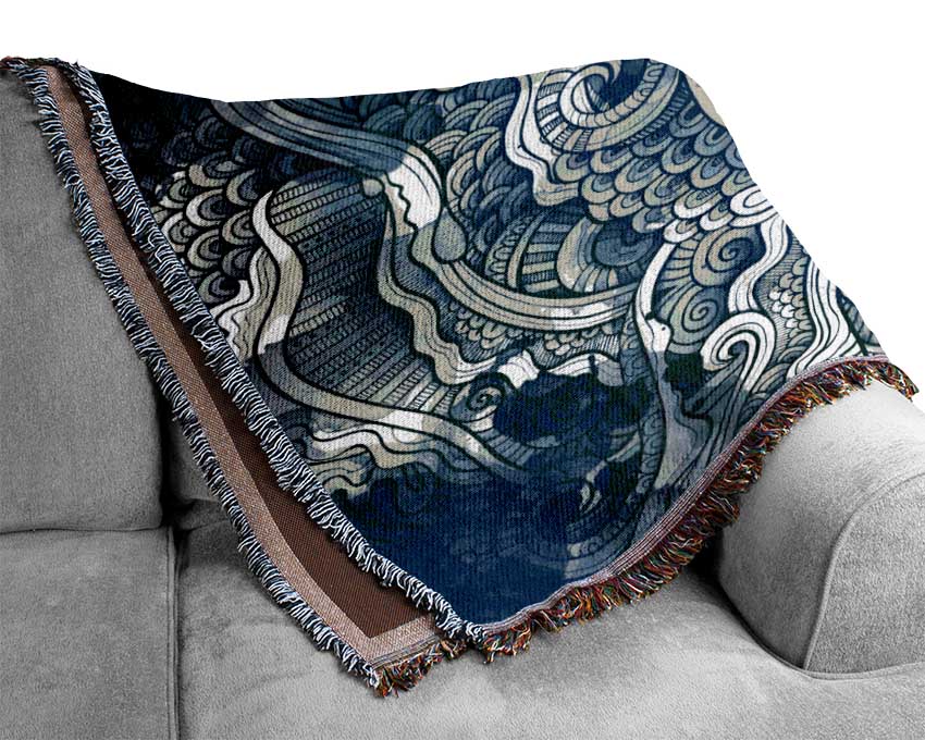 Ripples And Swirly Dots Blue Woven Blanket