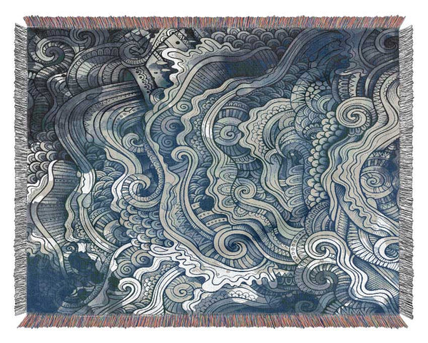 Ripples And Swirly Dots Blue Woven Blanket
