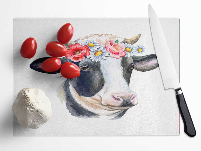 Flower Girl Cow Glass Chopping Board