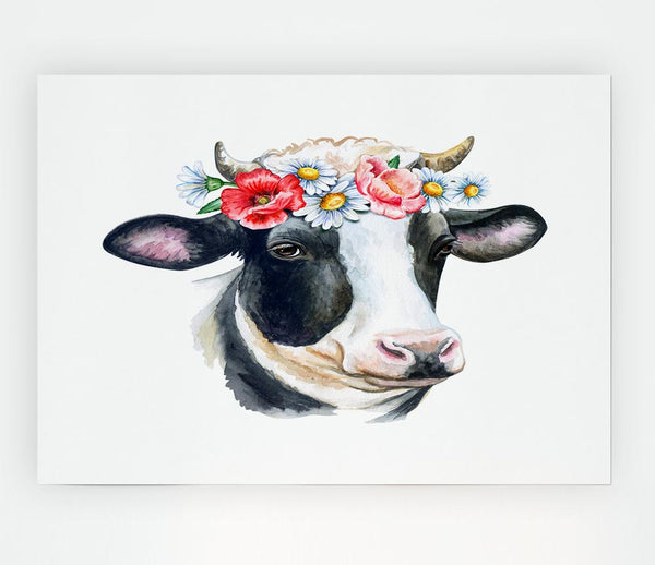 Flower Girl Cow Print Poster Wall Art