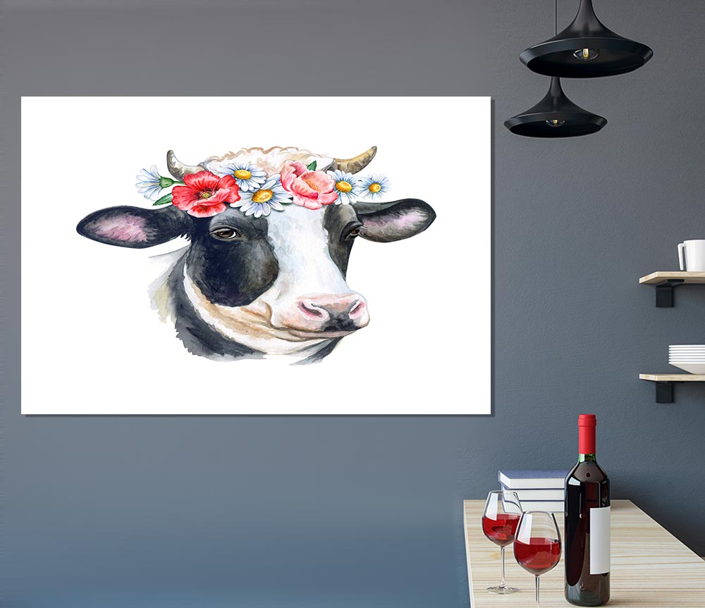 Flower Girl Cow Print Poster Wall Art
