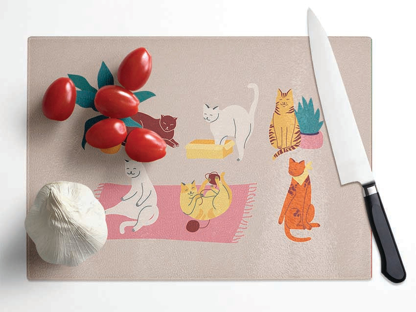 Peaceful Cat Home Glass Chopping Board