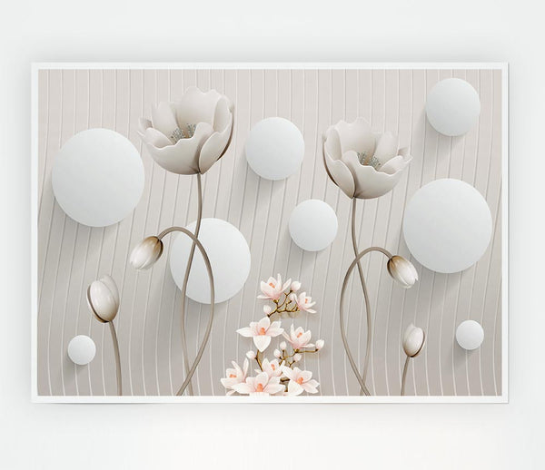 White Flower Circles Print Poster Wall Art