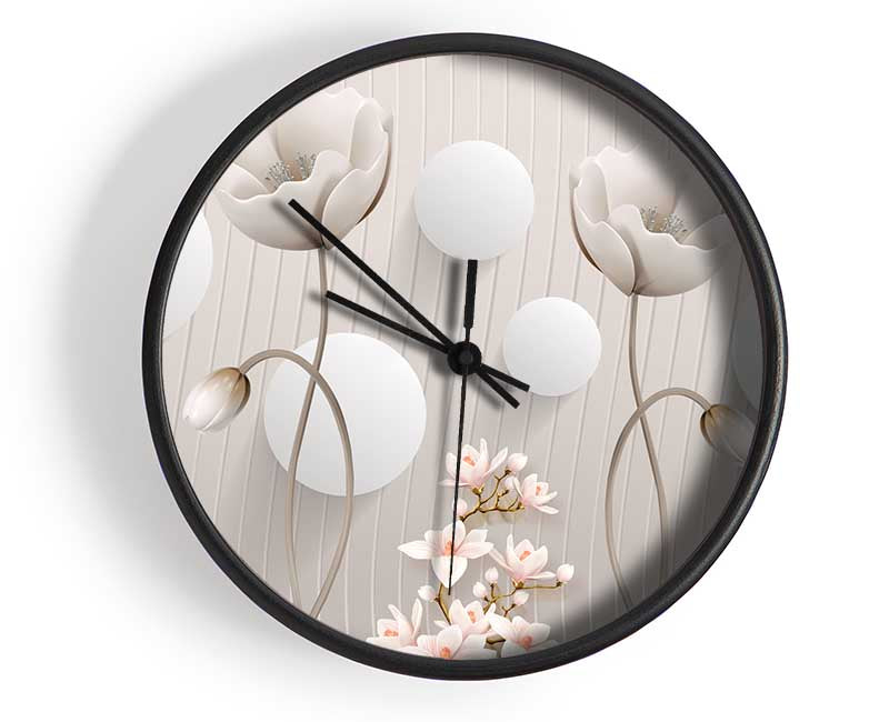White Flower Circles Clock - Wallart-Direct UK
