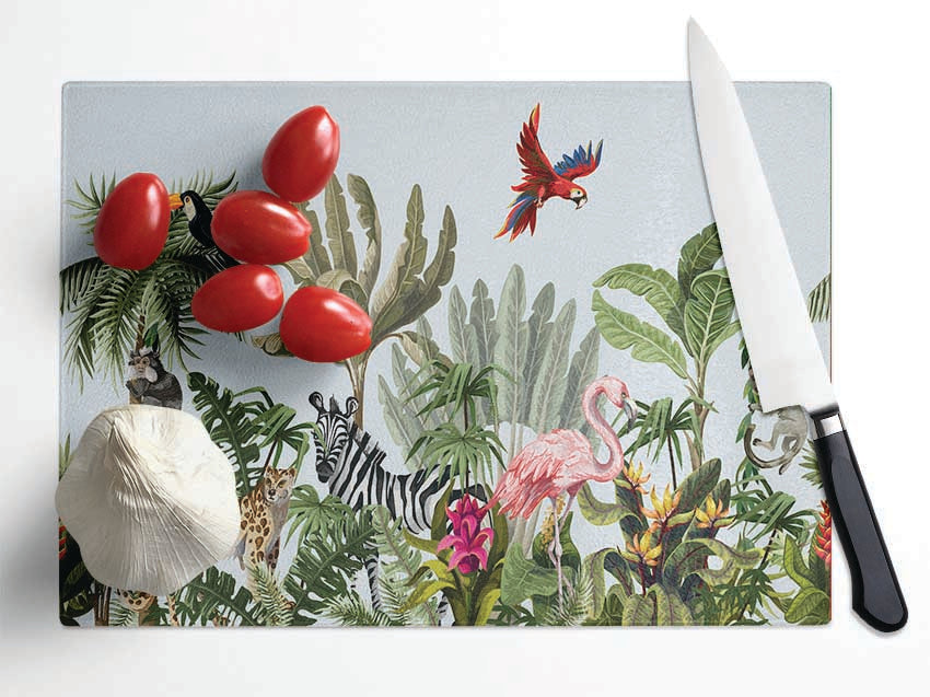 Jungle Paradise Animals Glass Chopping Board