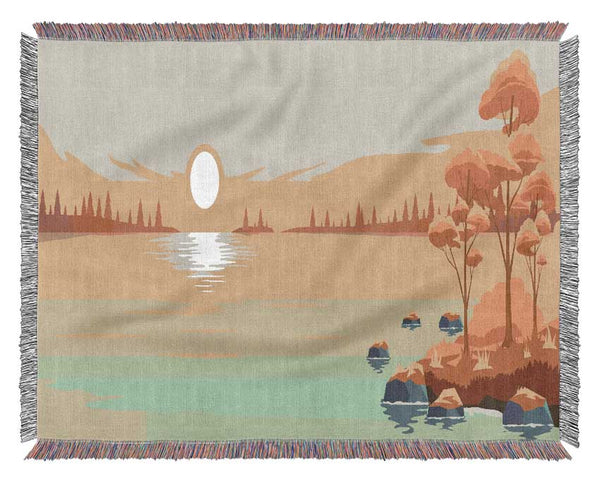 The Sun Sets On The Lake Woven Blanket
