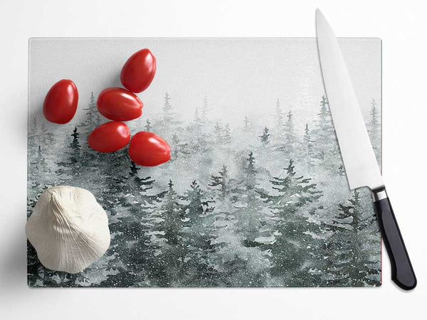 Snowy Top Trees Winter Glass Chopping Board