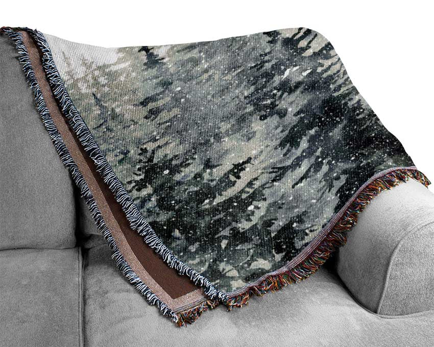 Snowy Top Trees Winter Woven Blanket