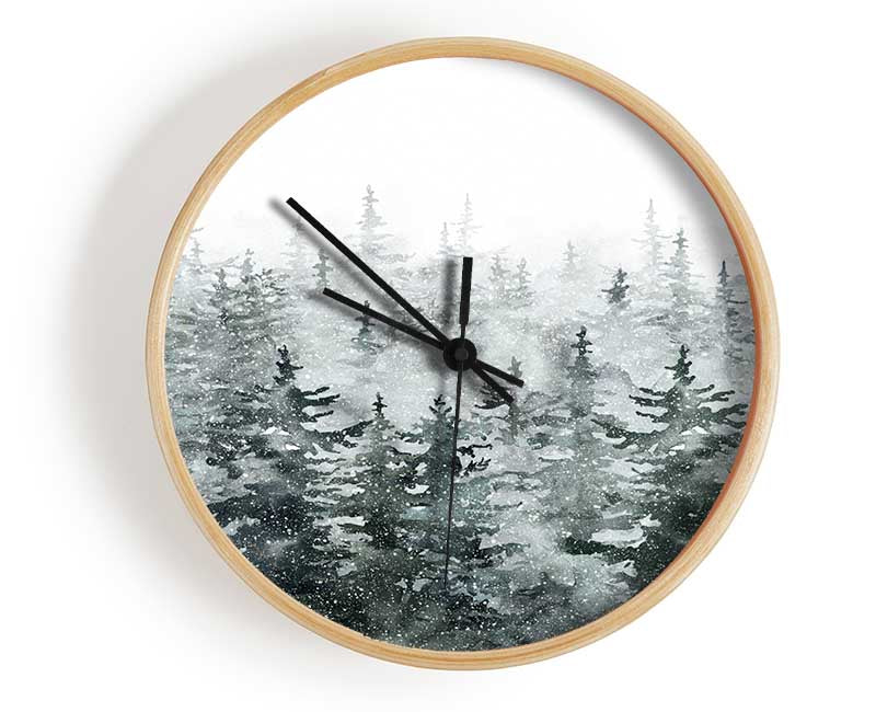 Snowy Top Trees Winter Clock - Wallart-Direct UK