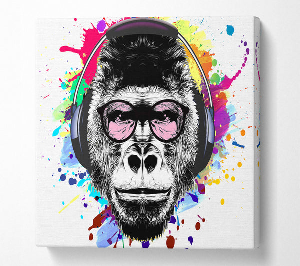 A Square Canvas Print Showing Gorilla Glasses Paint Splatter Square Wall Art