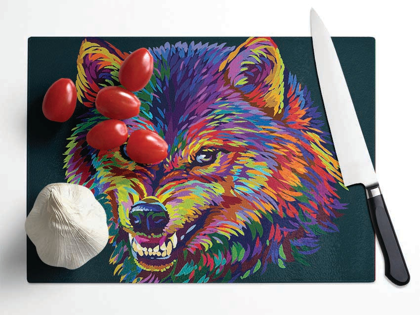 Growling Wolf Colour Glass Chopping Board