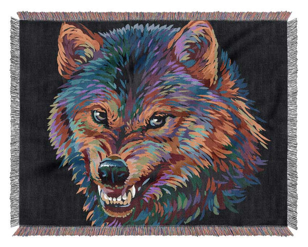 Growling Wolf Colour Woven Blanket
