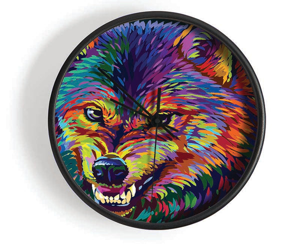 Growling Wolf Colour Clock - Wallart-Direct UK