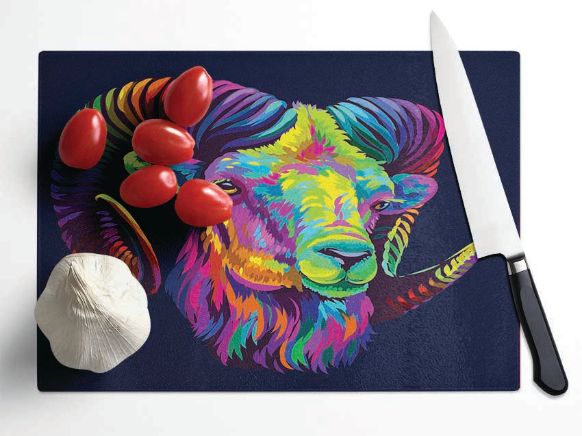 The Horned Goat Vibrant Glass Chopping Board