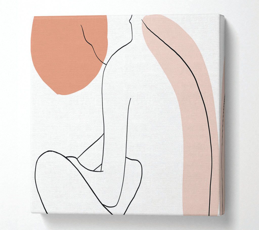 A Square Canvas Print Showing The Sitting Woman Line Drawing Square Wall Art
