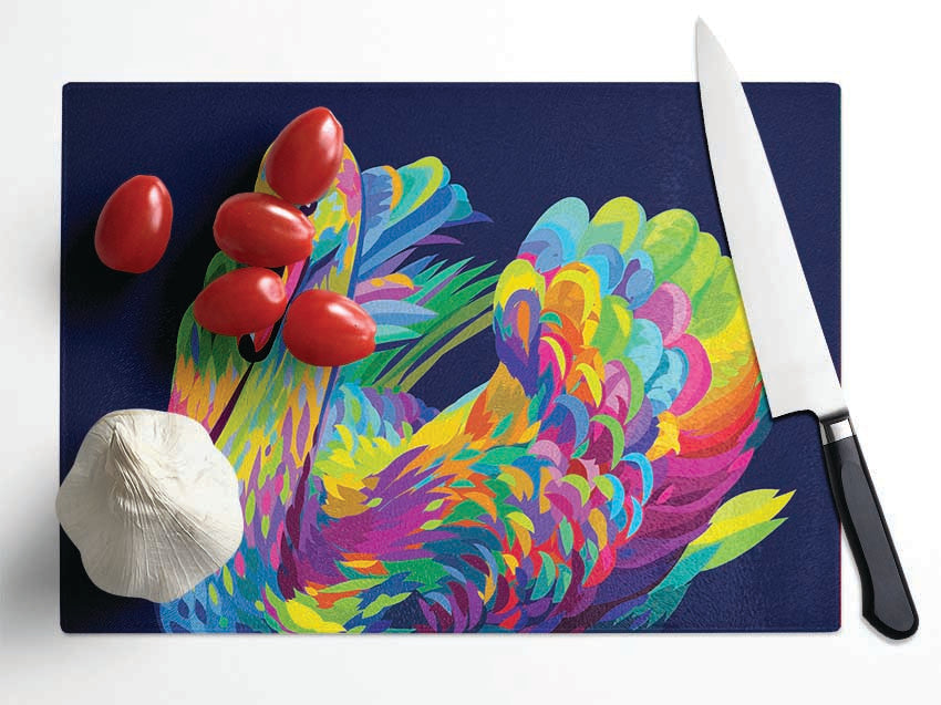 The Vibrant Swan Sitting Glass Chopping Board