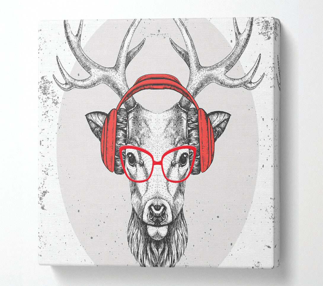 A Square Canvas Print Showing The Stag Headphones Square Wall Art