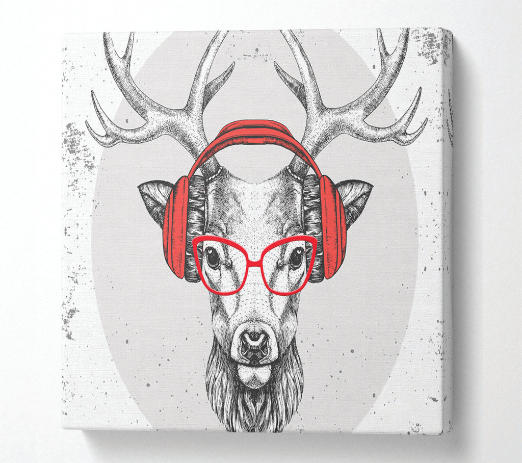 A Square Canvas Print Showing The Stag Headphones Square Wall Art