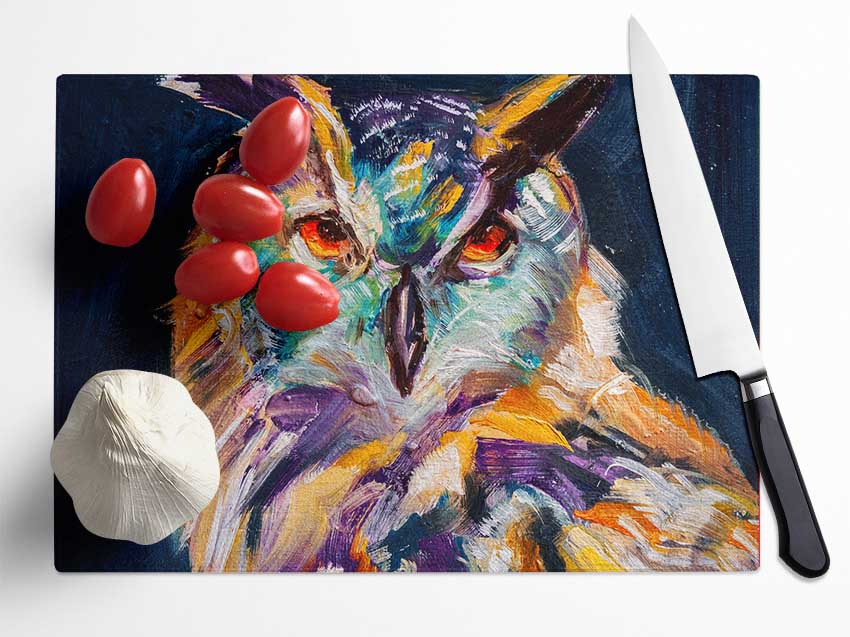 The Vivid Owl Stare Glass Chopping Board