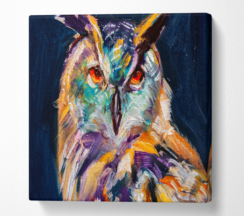 A Square Canvas Print Showing The Vivid Owl Stare Square Wall Art