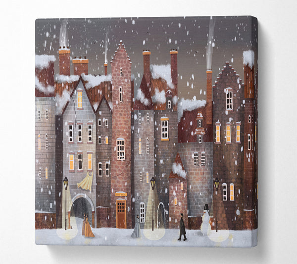 A Square Canvas Print Showing The Snowy Streets Square Wall Art