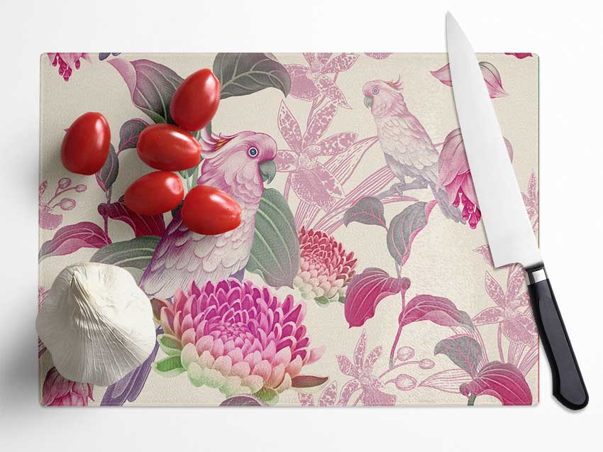 The Parrot Is Of Floral Pattern Glass Chopping Board