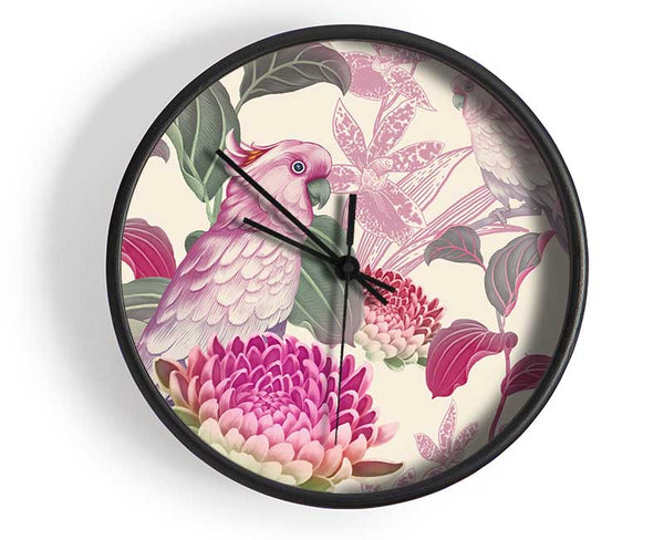 The Parrot Is Of Floral Pattern Clock - Wallart-Direct UK