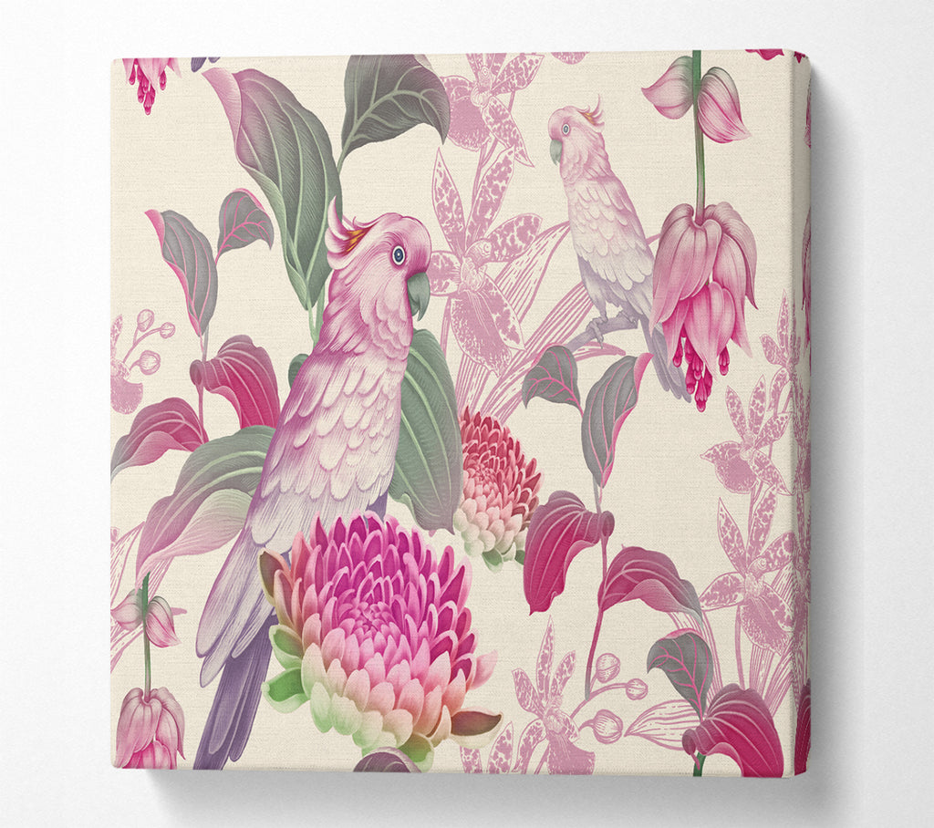 A Square Canvas Print Showing The Parrot Is Of Floral Pattern Square Wall Art