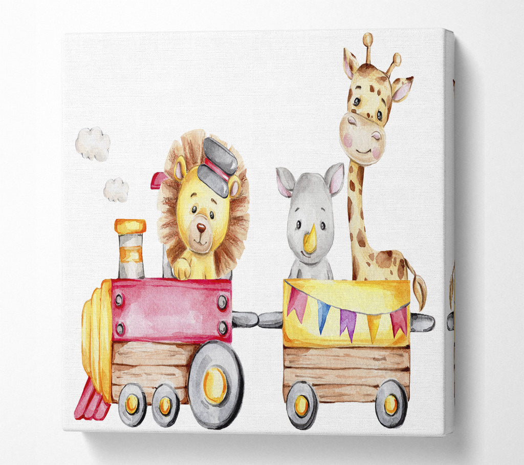 A Square Canvas Print Showing The Animal Train Square Wall Art