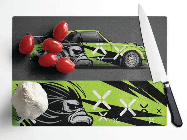 The Green Race Car Glass Chopping Board