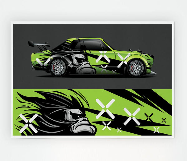 The Green Race Car Print Poster Wall Art
