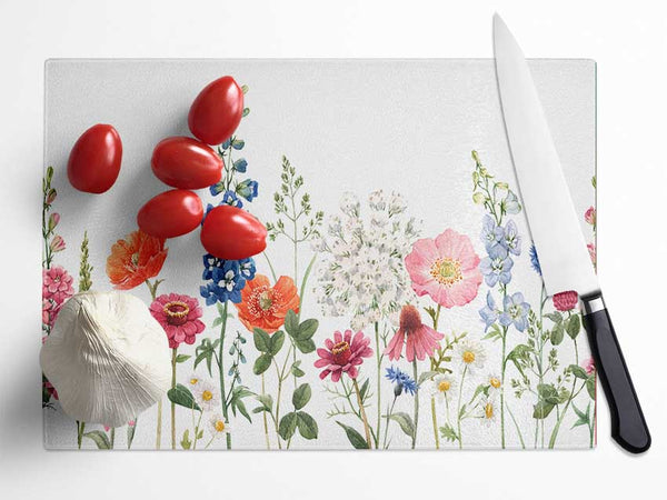 Flowers In The Meadow Glass Chopping Board