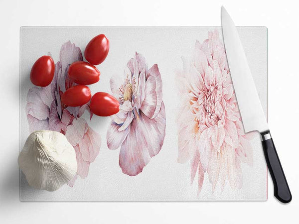 Three Pink Flower Beauty Glass Chopping Board