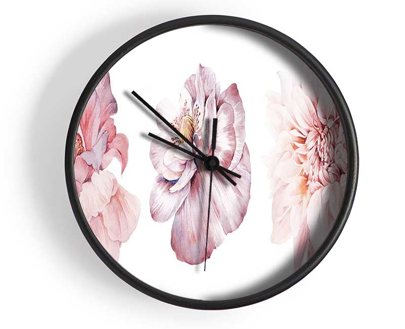 Three Pink Flower Beauty Clock - Wallart-Direct UK