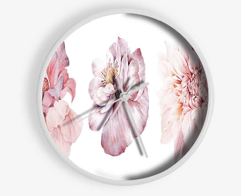 Three Pink Flower Beauty Clock - Wallart-Direct UK