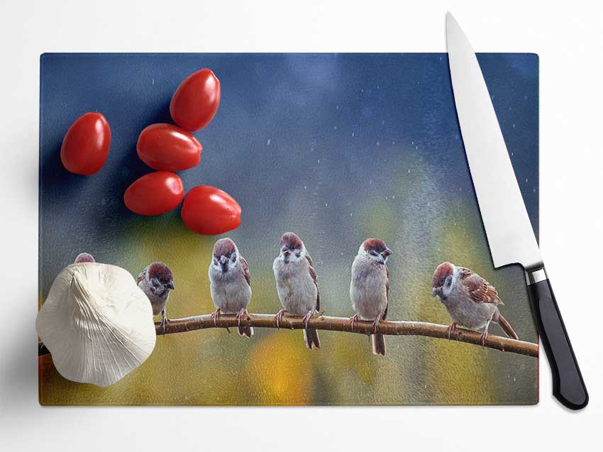 The Tits On A Branch Glass Chopping Board