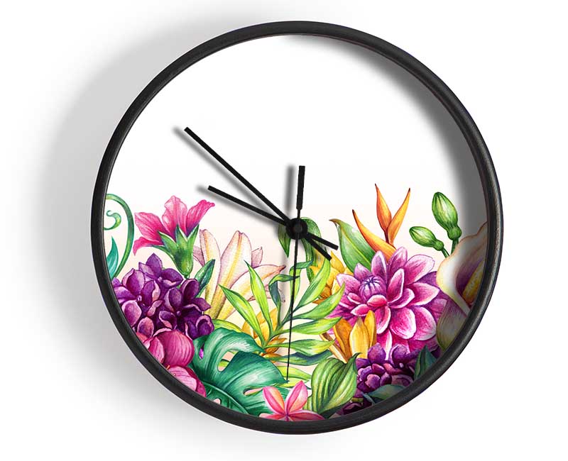 Tropical Flowers Clock - Wallart-Direct UK
