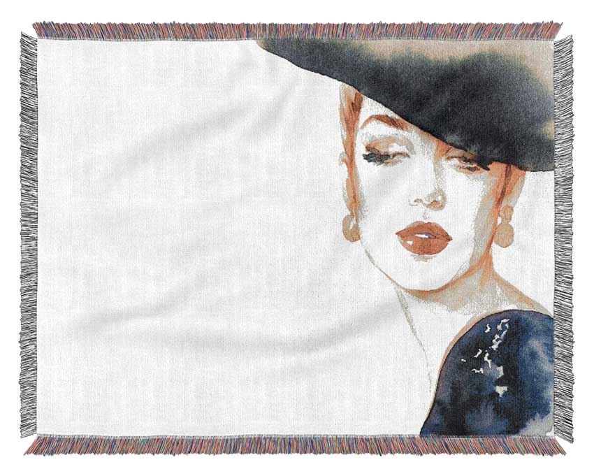 Woman In A Hat Beauty Woven Blanket