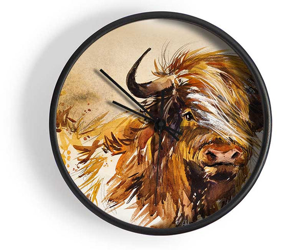 The Orange Highland Cow Clock - Wallart-Direct UK