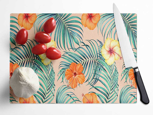 Orange Flower Mix Glass Chopping Board