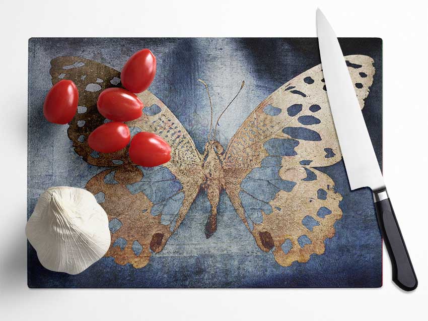 Gold Flake Butterfly Glass Chopping Board