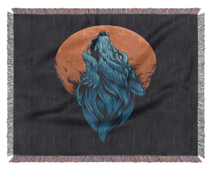 Wolf Howl Orange Moon Woven Blanket