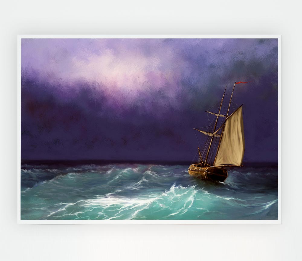 The Ship In The Crashing Ocean Print Poster Wall Art