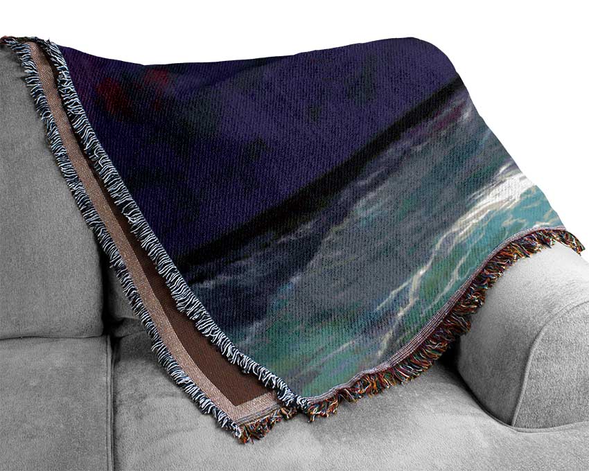 The Ship In The Crashing Ocean Woven Blanket