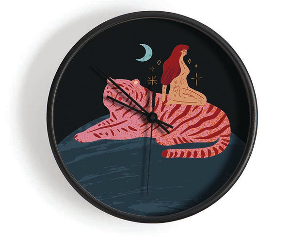 Woman And Tiger Planet Clock - Wallart-Direct UK